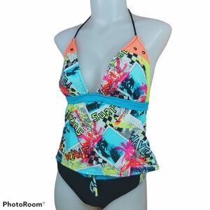 🍄3/50$🍄 Op neon accents tankini top large buttom small